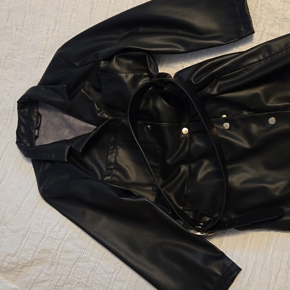 Zara black faux leather dress with belt